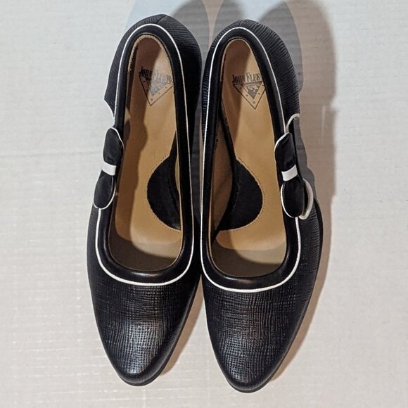 John Fluevog Sole Talk Black white Anodea Heels Side Bow 10 New And Unworn - Picture 3 of 10
